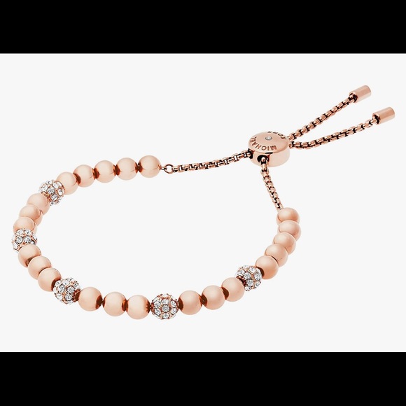 NWT Michael Kors Rose Gold-Tone Slider Bracelet with Crystal Accents, NEVER WORN - Picture 1 of 3